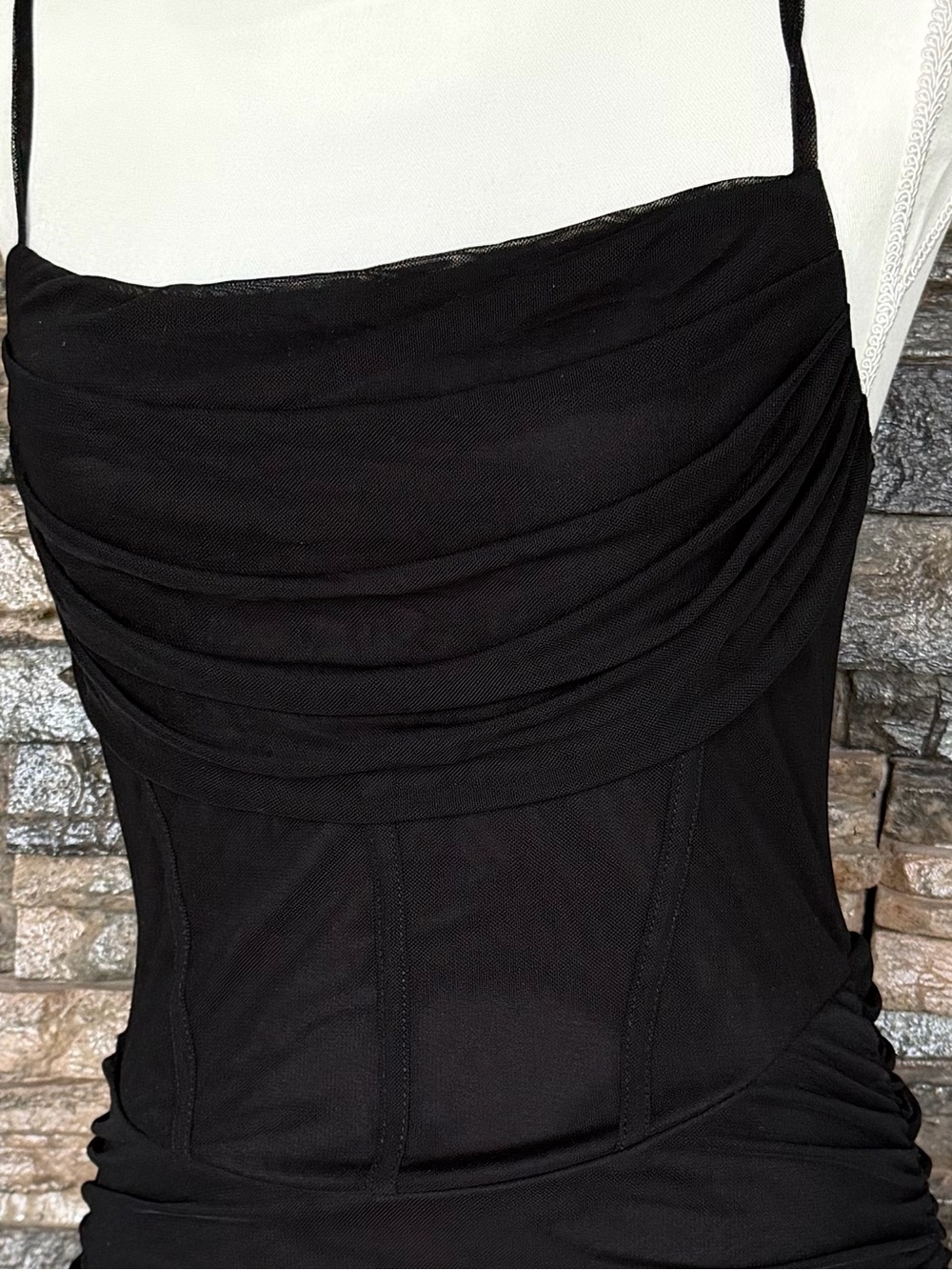 SHEIN Black Ruched Mesh Midi Skirt - Picture 4 of 12